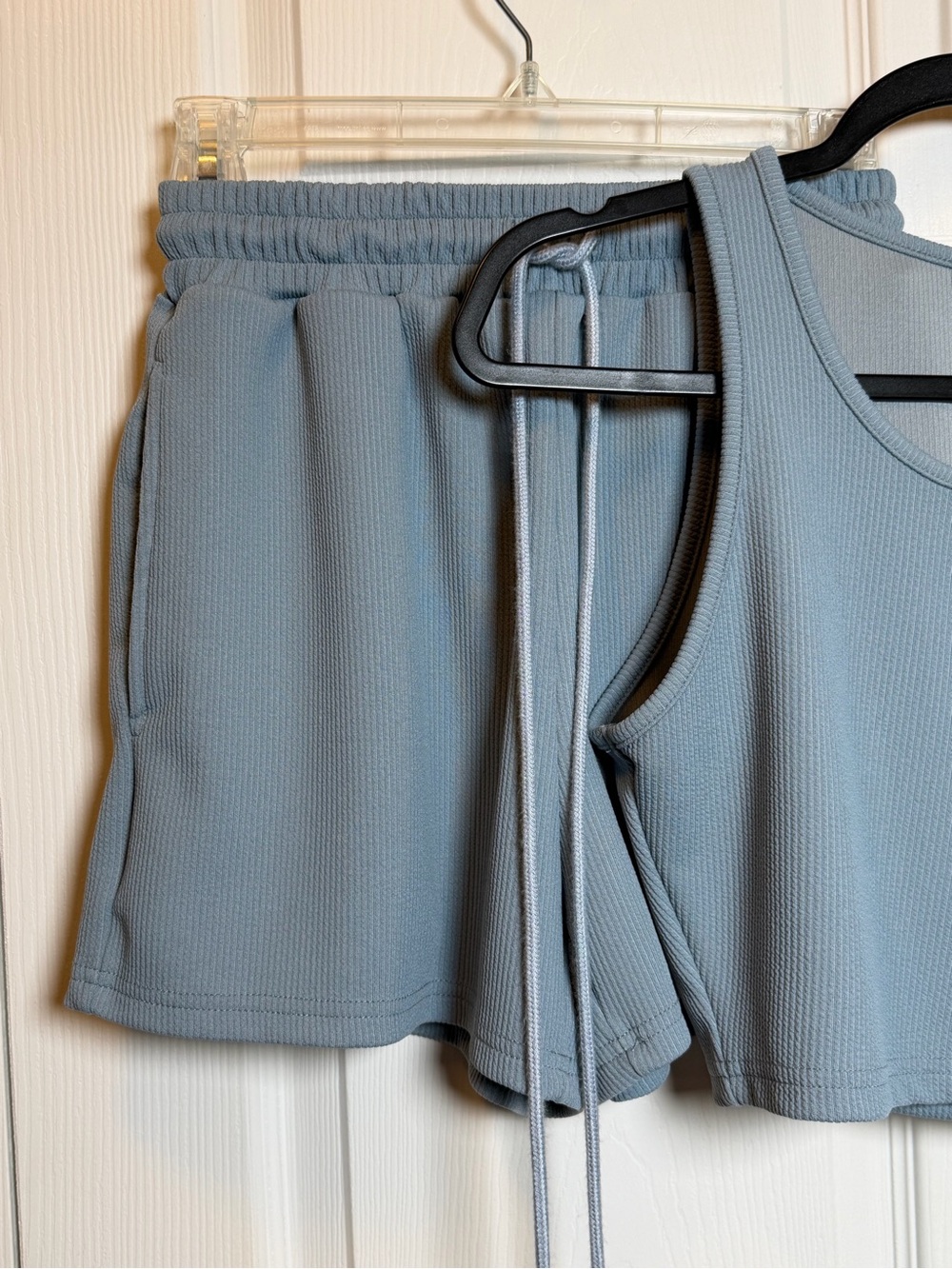 SHEIN 2 Piece Lounge Set Blue Ribbed Tank & Shorts Size Medium - Picture 3 of 10